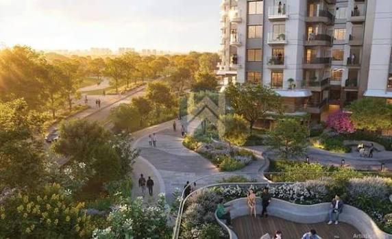 Landscaped gardens and jogging track at Eldeco 7 Peaks